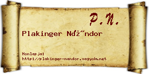 Plakinger Nándor névjegykártya